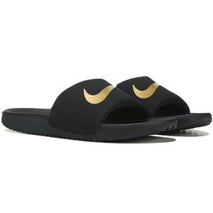 Nike KAWA Slides Sandals 819352-003 BLACK/METALLIC GOLD size 5Y